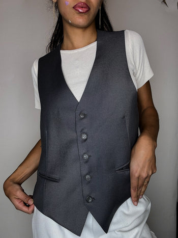 Gilet de costume en laine gris S vintage
