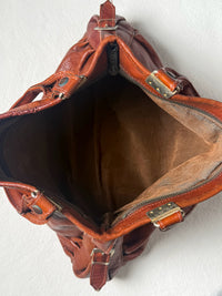 Large vintage camel leather handbag