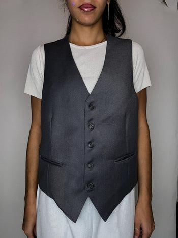 Gilet de costume en laine gris S vintage
