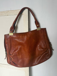 Large vintage camel leather handbag