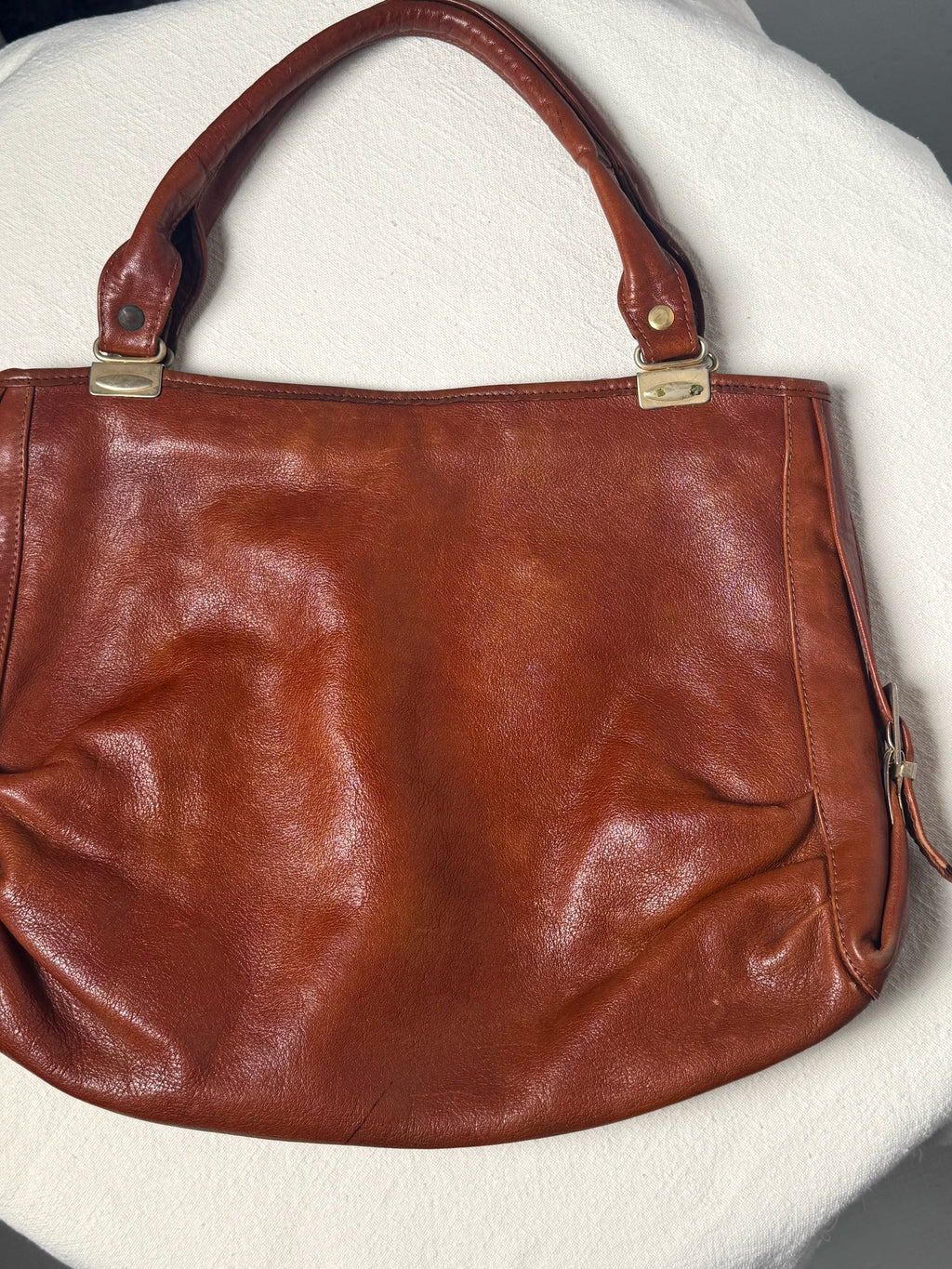 Large vintage camel leather handbag