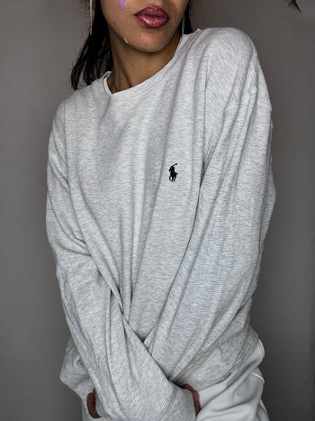 Sweat nid d'abeilles gris RALPH LAUREN L vintage