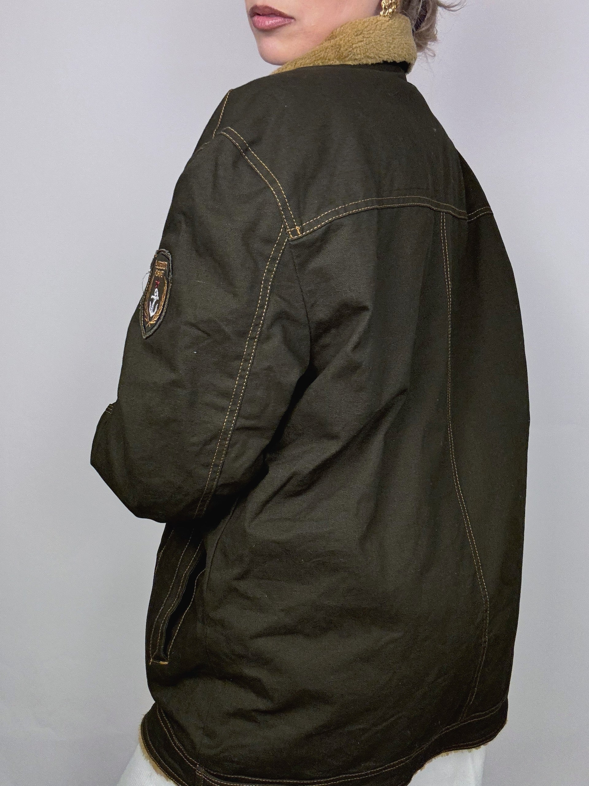 Vintage L/XL waterproof khaki aviator style jacket