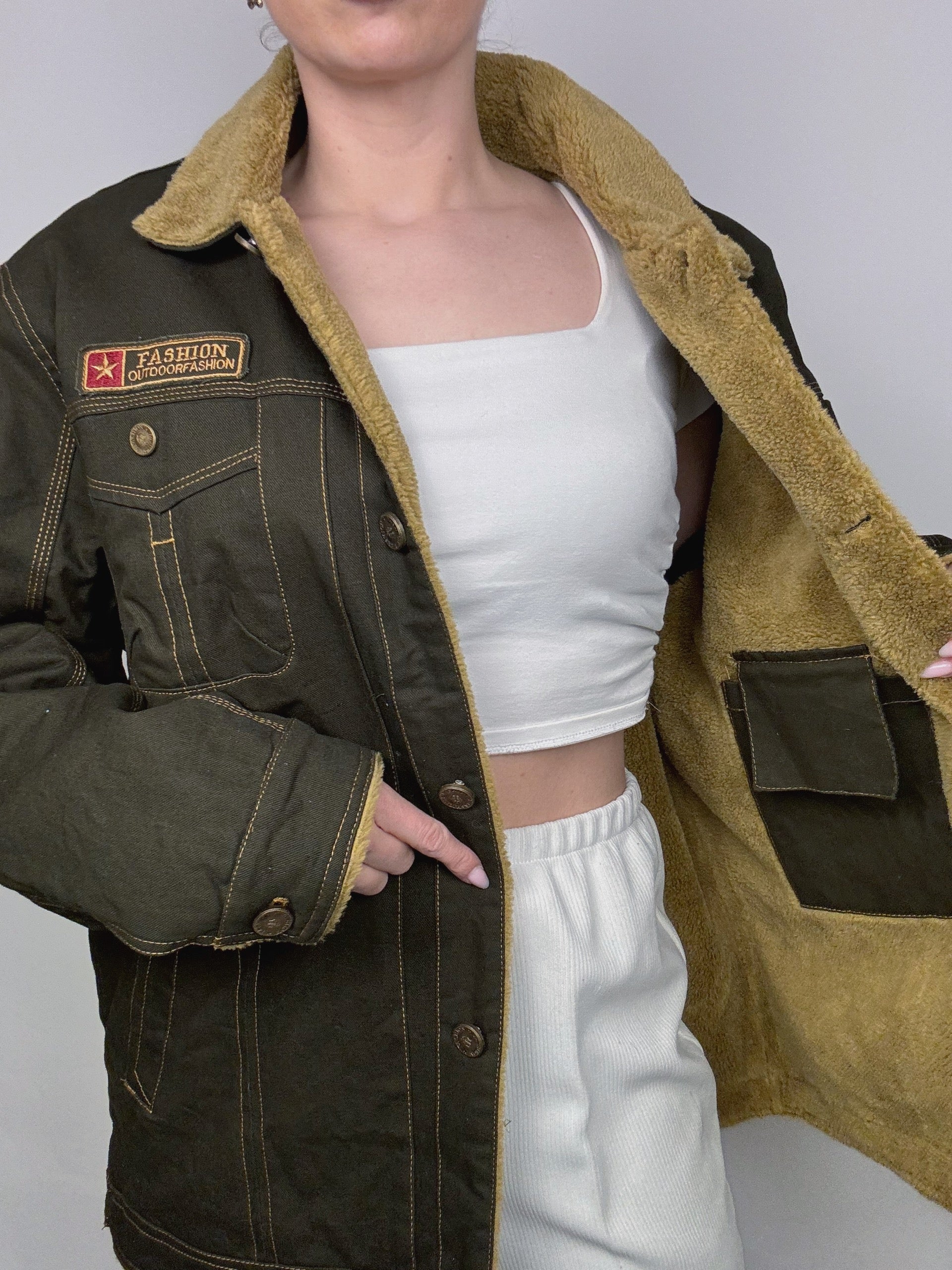Vintage L/XL waterproof khaki aviator style jacket