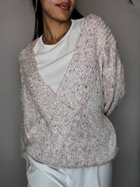 Pull manches chauve souris en maille rose poudré L vintage