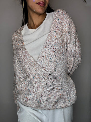 Pull manches chauve souris en maille rose poudré L vintage