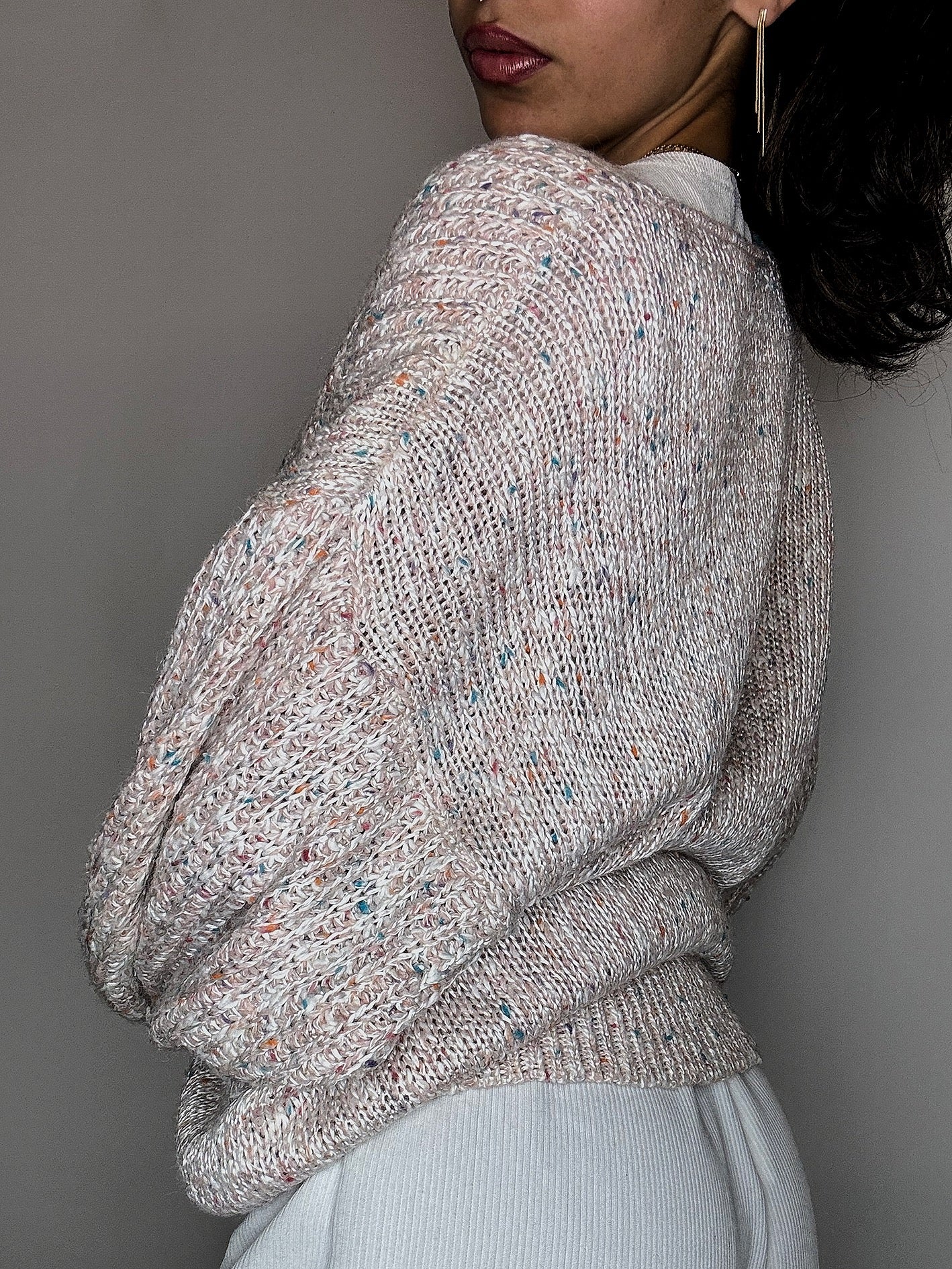 Pull manches chauve souris en maille rose poudré L vintage