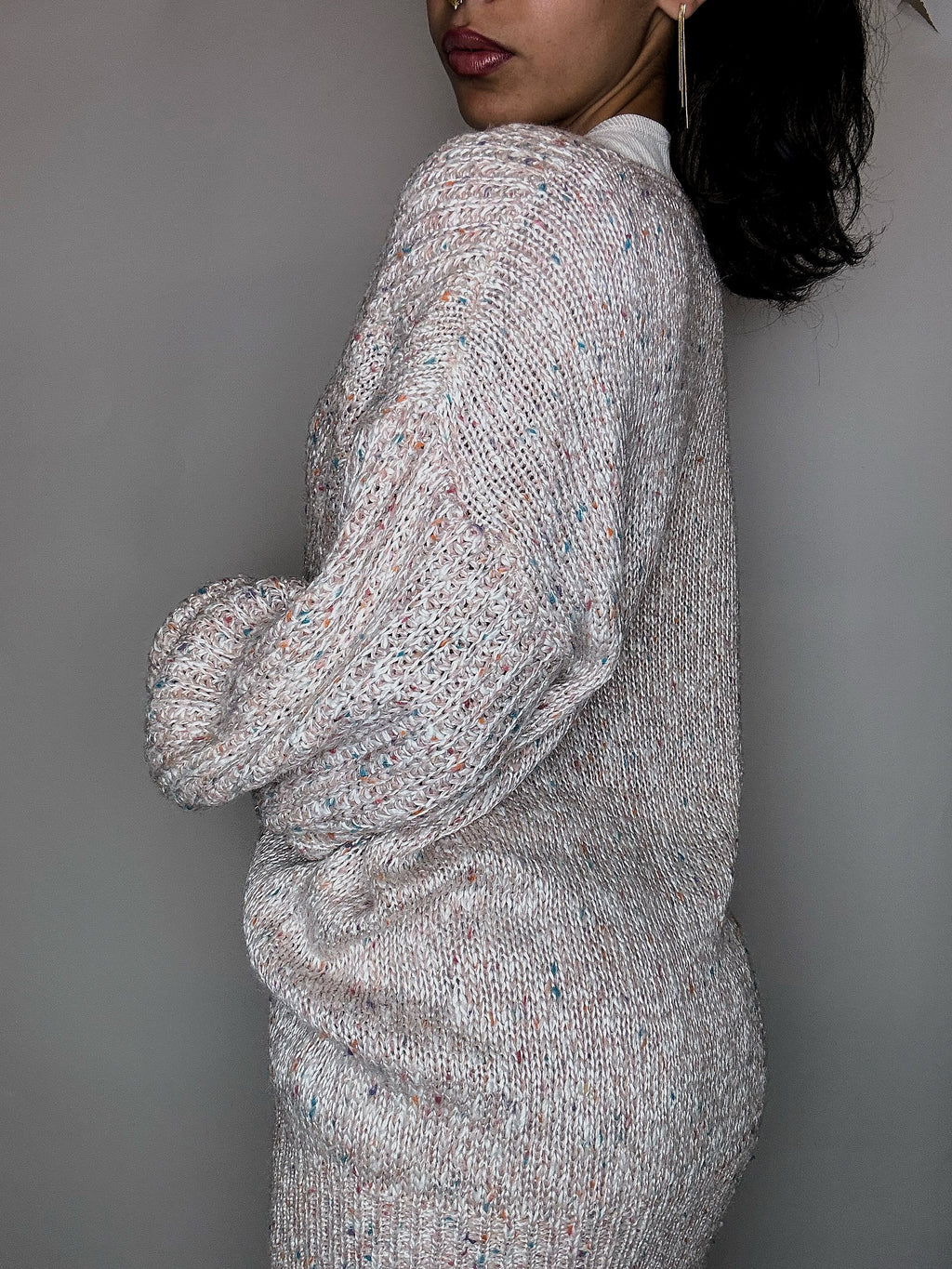 Pull manches chauve souris en maille rose poudré L vintage