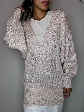 Pull manches chauve souris en maille rose poudré L vintage