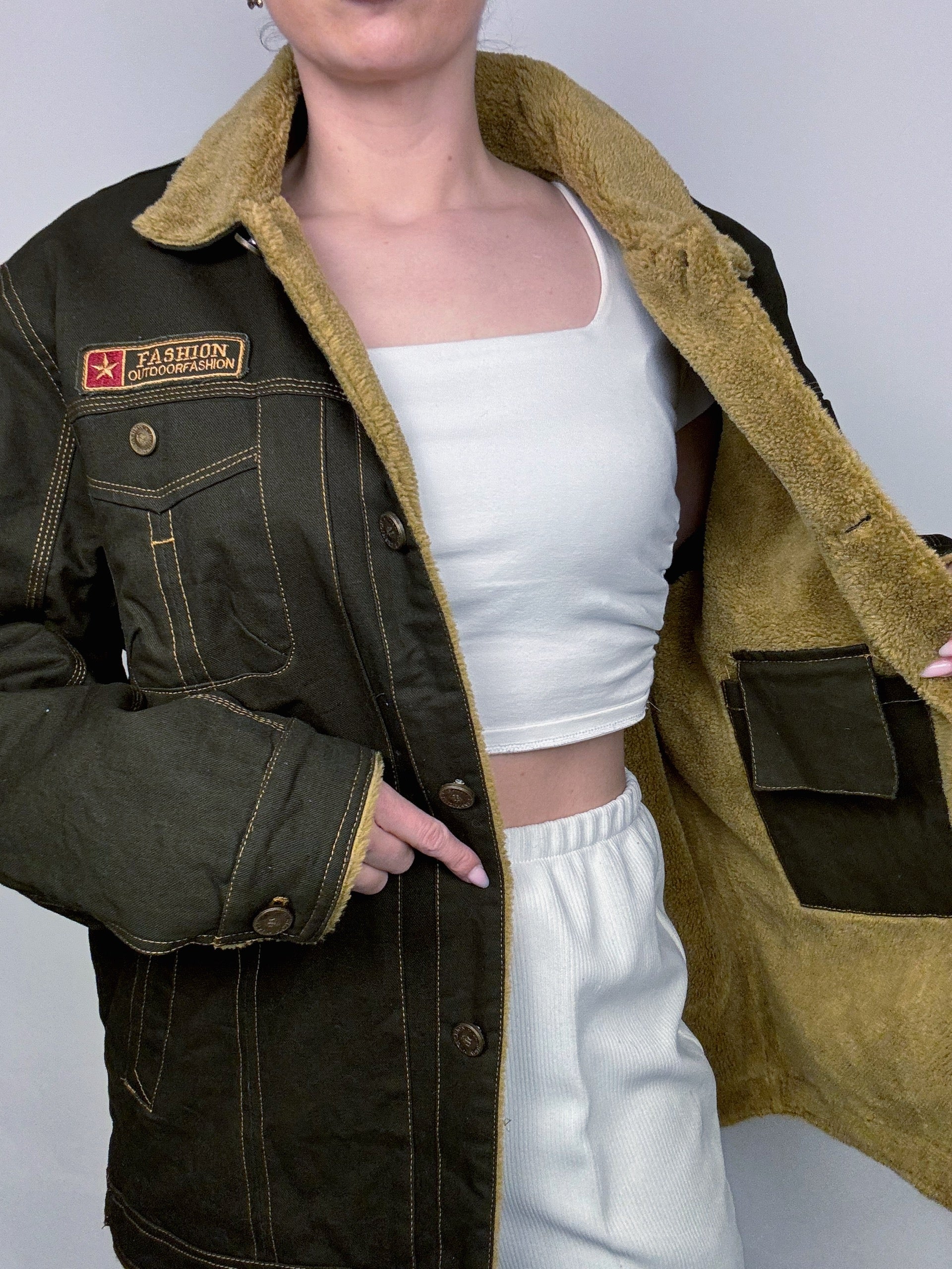 Vintage L/XL waterproof khaki aviator style jacket
