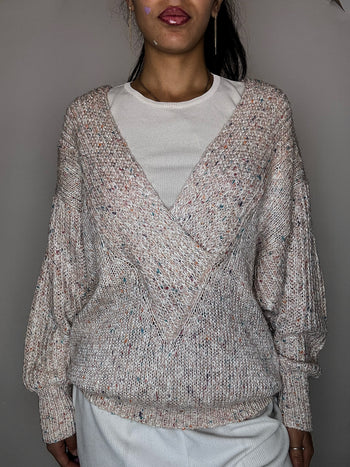 Pull manches chauve souris en maille rose poudré L vintage