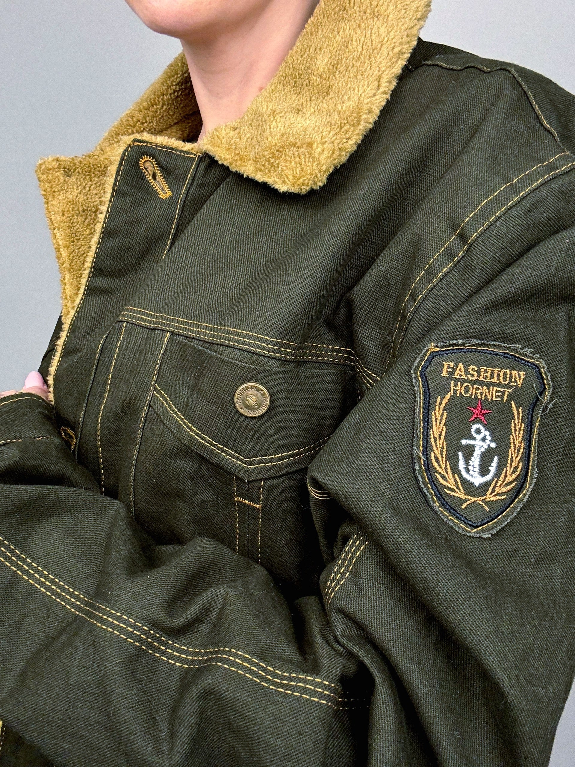Vintage L/XL waterproof khaki aviator style jacket