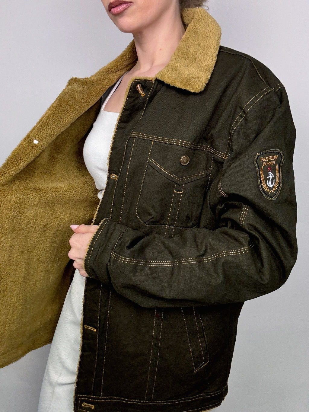 Vintage L/XL waterproof khaki aviator style jacket