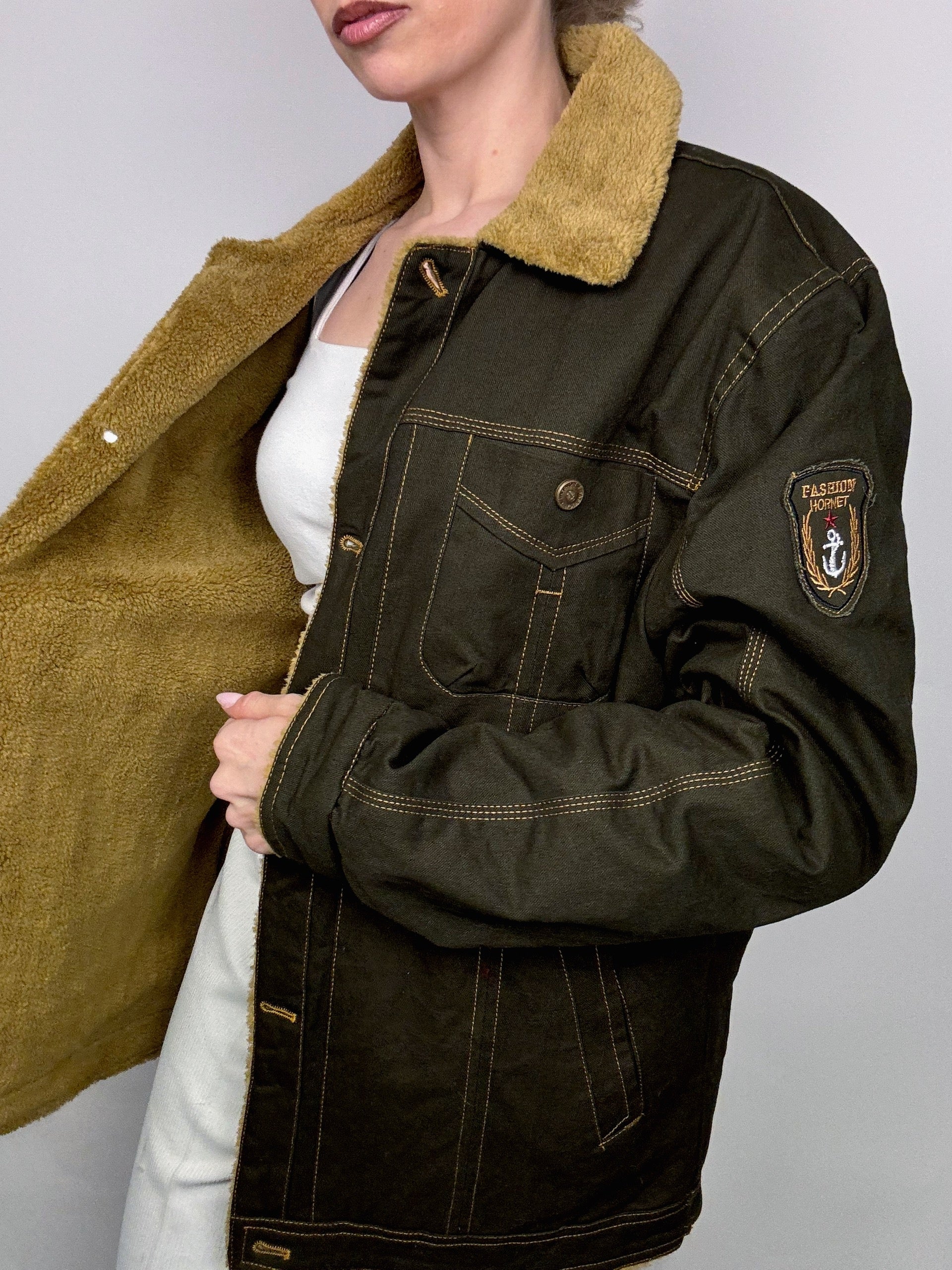 Vintage L/XL waterproof khaki aviator style jacket