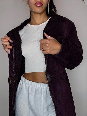 Manteau aubergine fourré M vintage