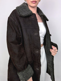 Vintage L/XL Distressed Leder brauner Pelzmantel