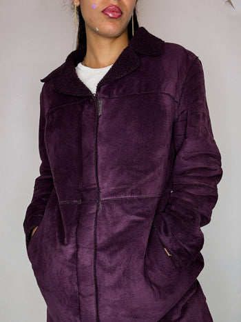 Manteau aubergine fourré M vintage