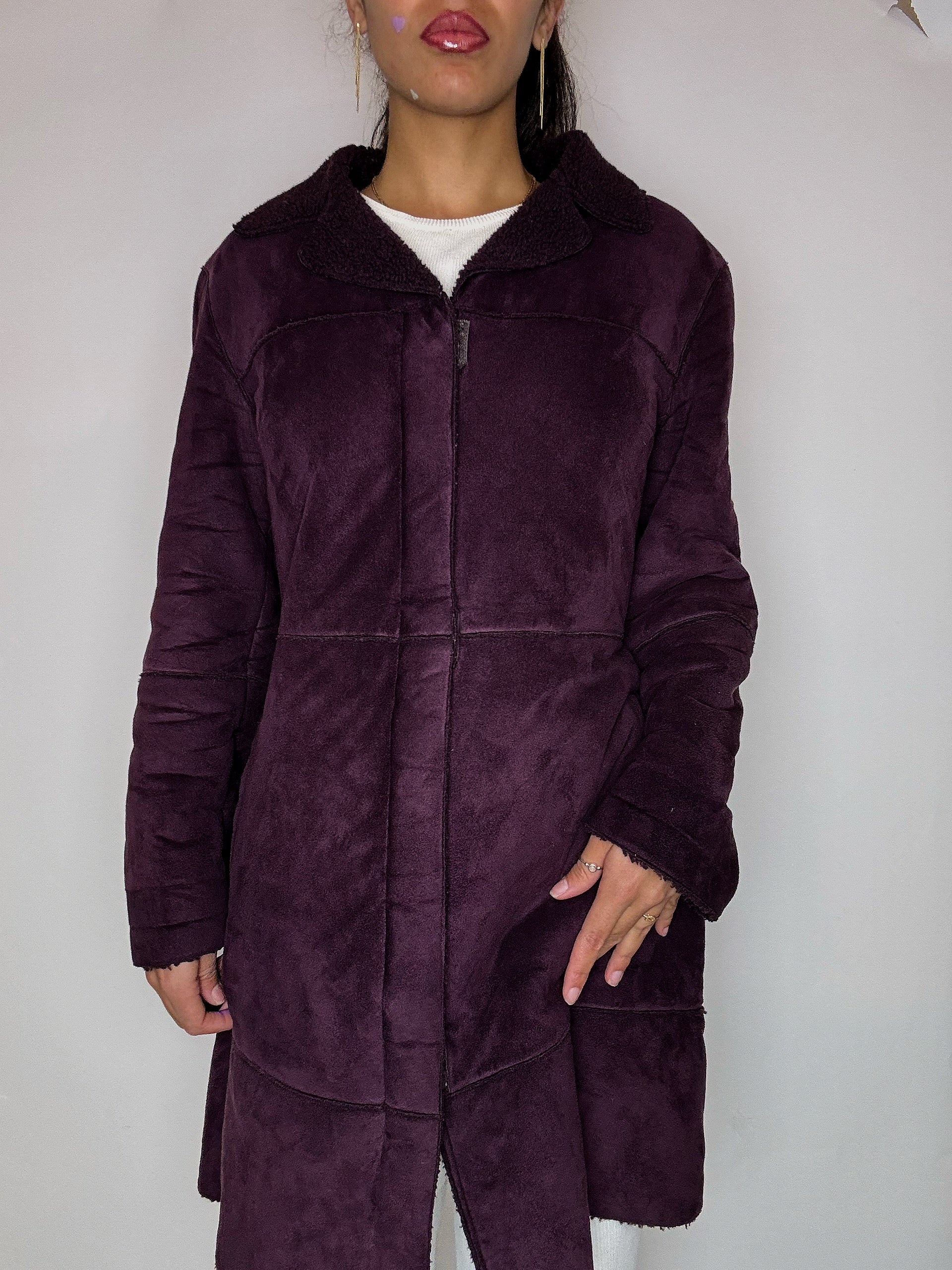 Manteau aubergine fourré M vintage