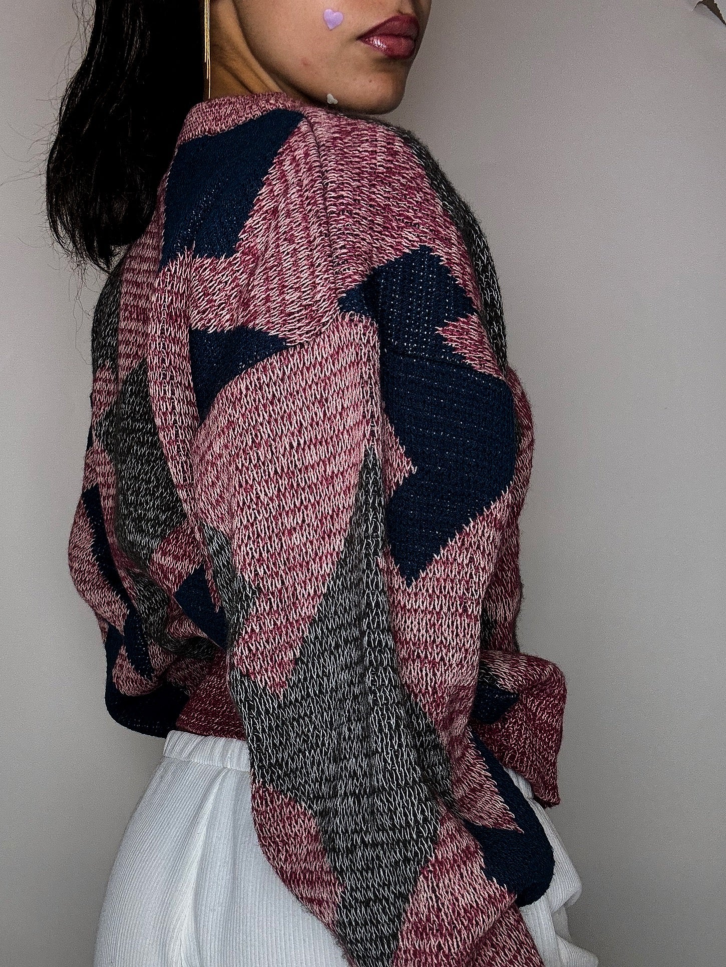 Pull en maille graphique multicolore S vintage