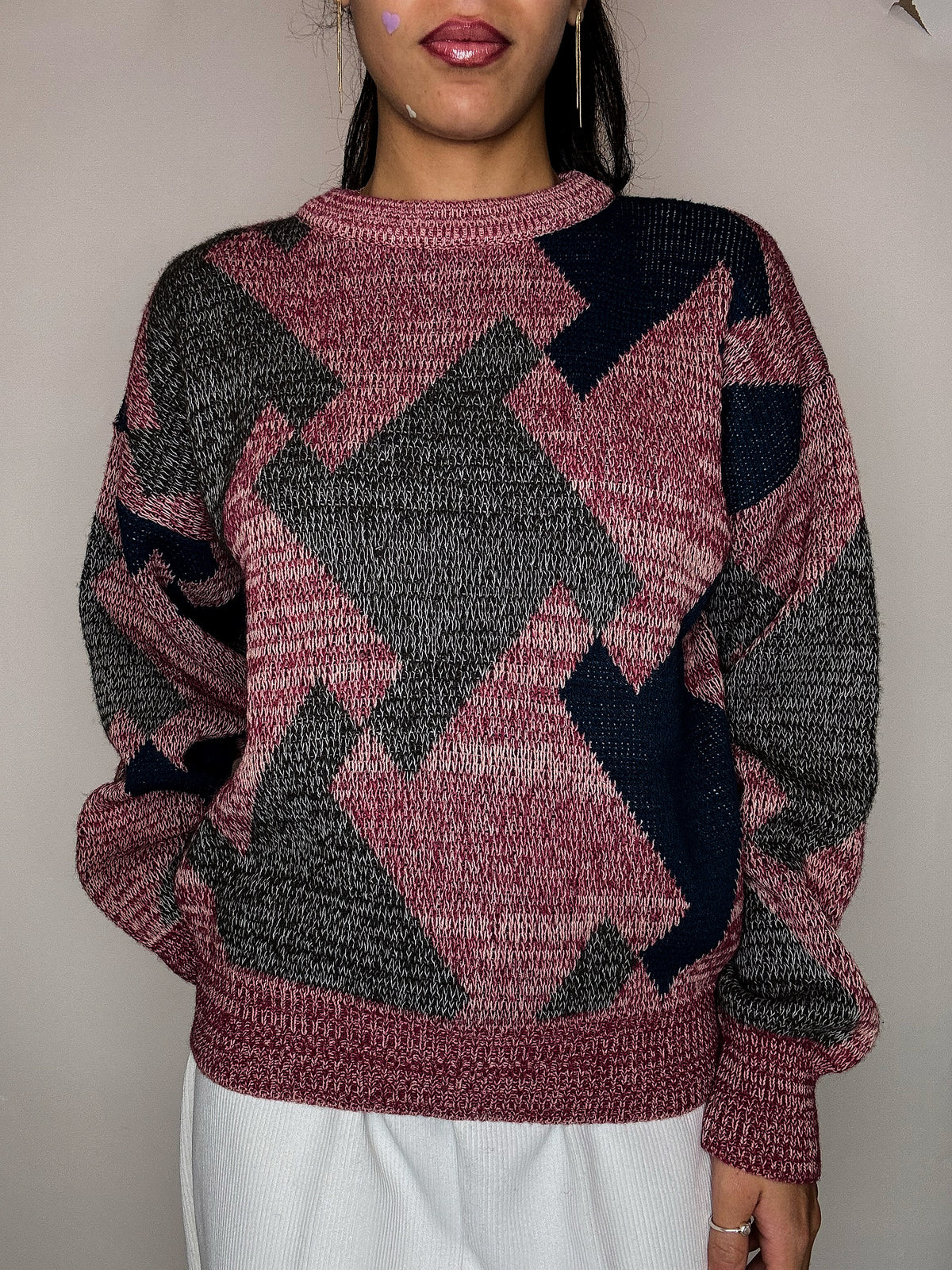 Pull en maille graphique multicolore S vintage