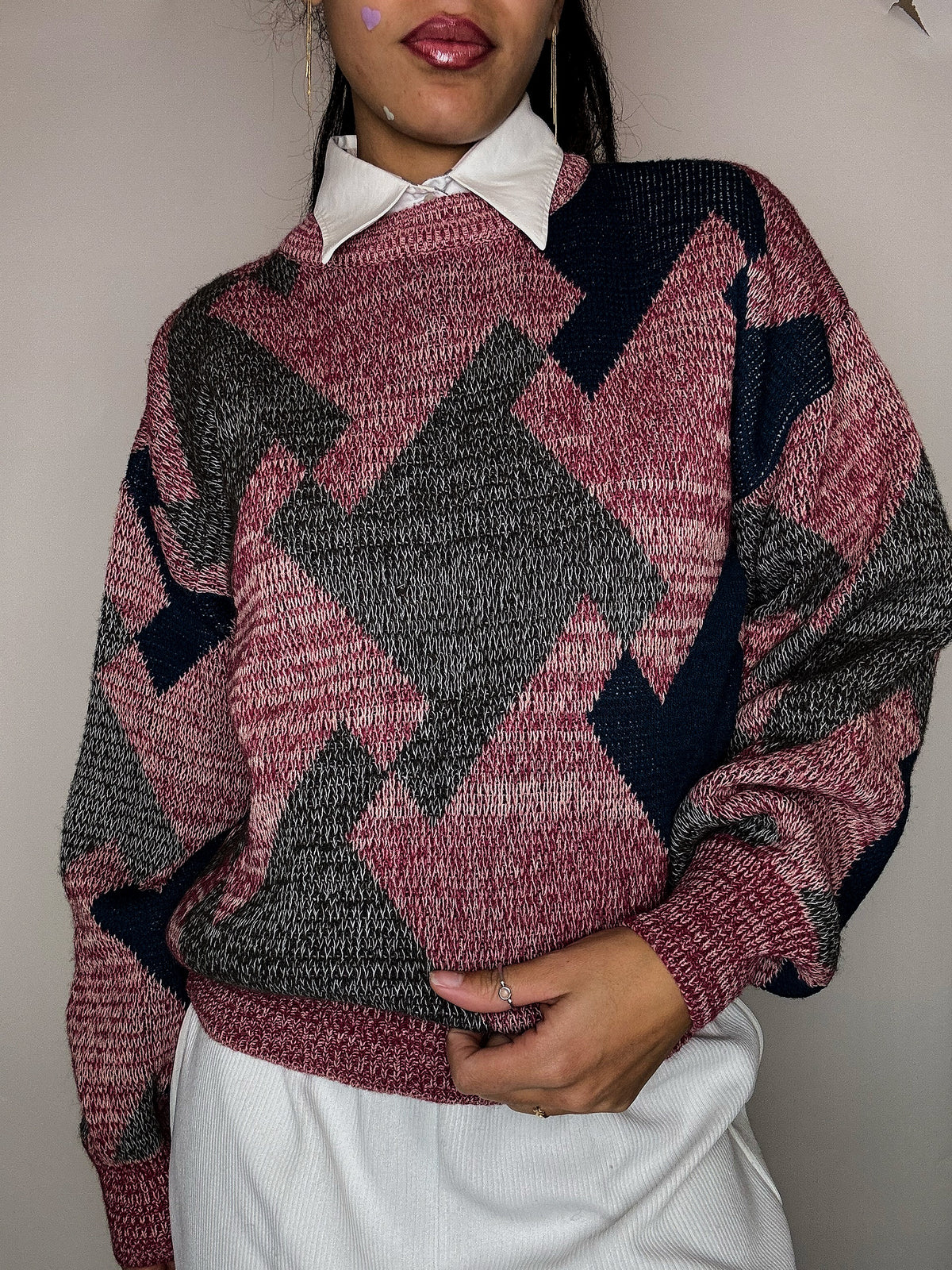 Pull en maille graphique multicolore S vintage