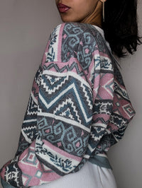 Cardigan graphique rose et bleu L vintage