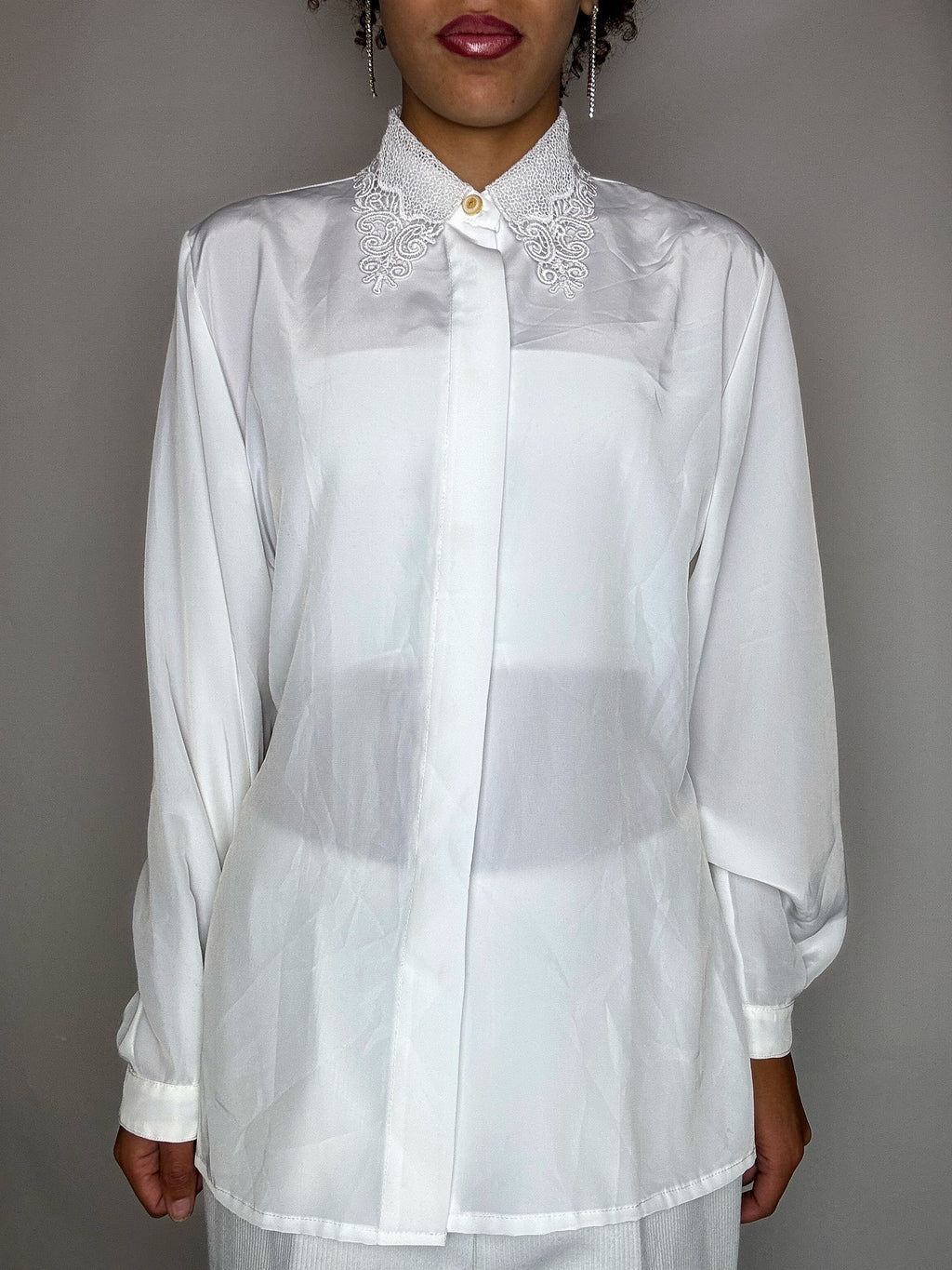 Vintage-Hemd, weiß, mit Spitzenkragen, Größe M/L