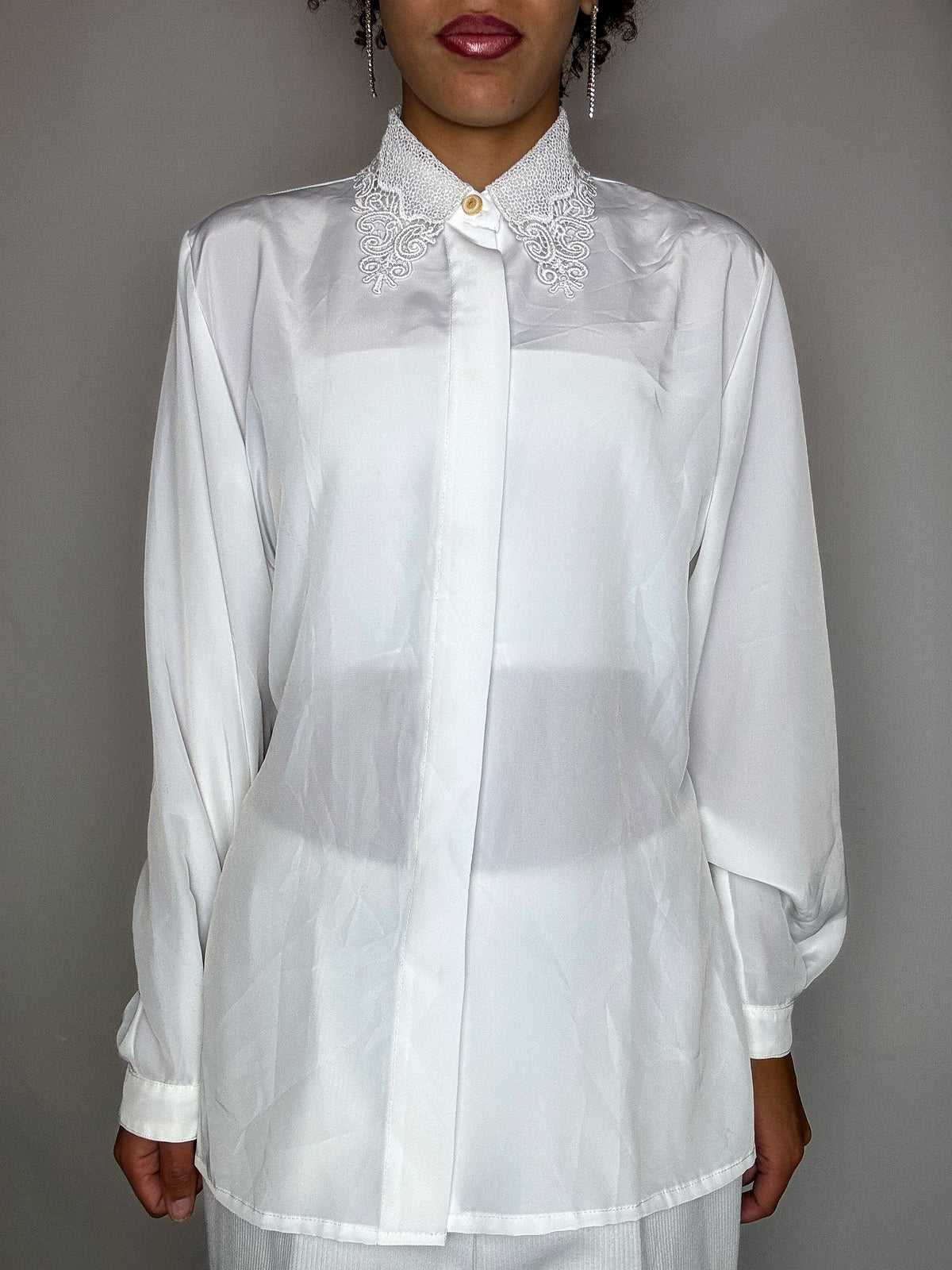 Vintage-Hemd, weiß, mit Spitzenkragen, Größe M/L