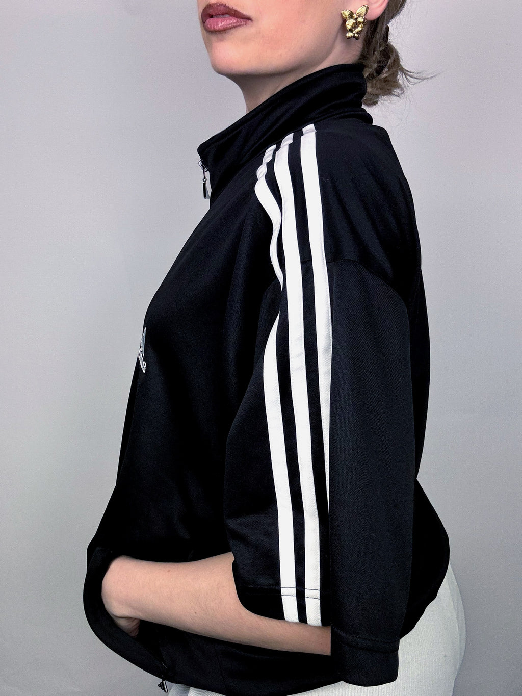 ADIDAS M Vintage Schwarze Nylonjacke mit 3/4-Ärmeln