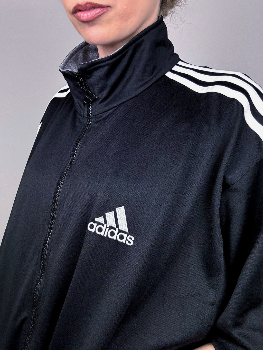 ADIDAS M Vintage Schwarze Nylonjacke mit 3/4-Ärmeln