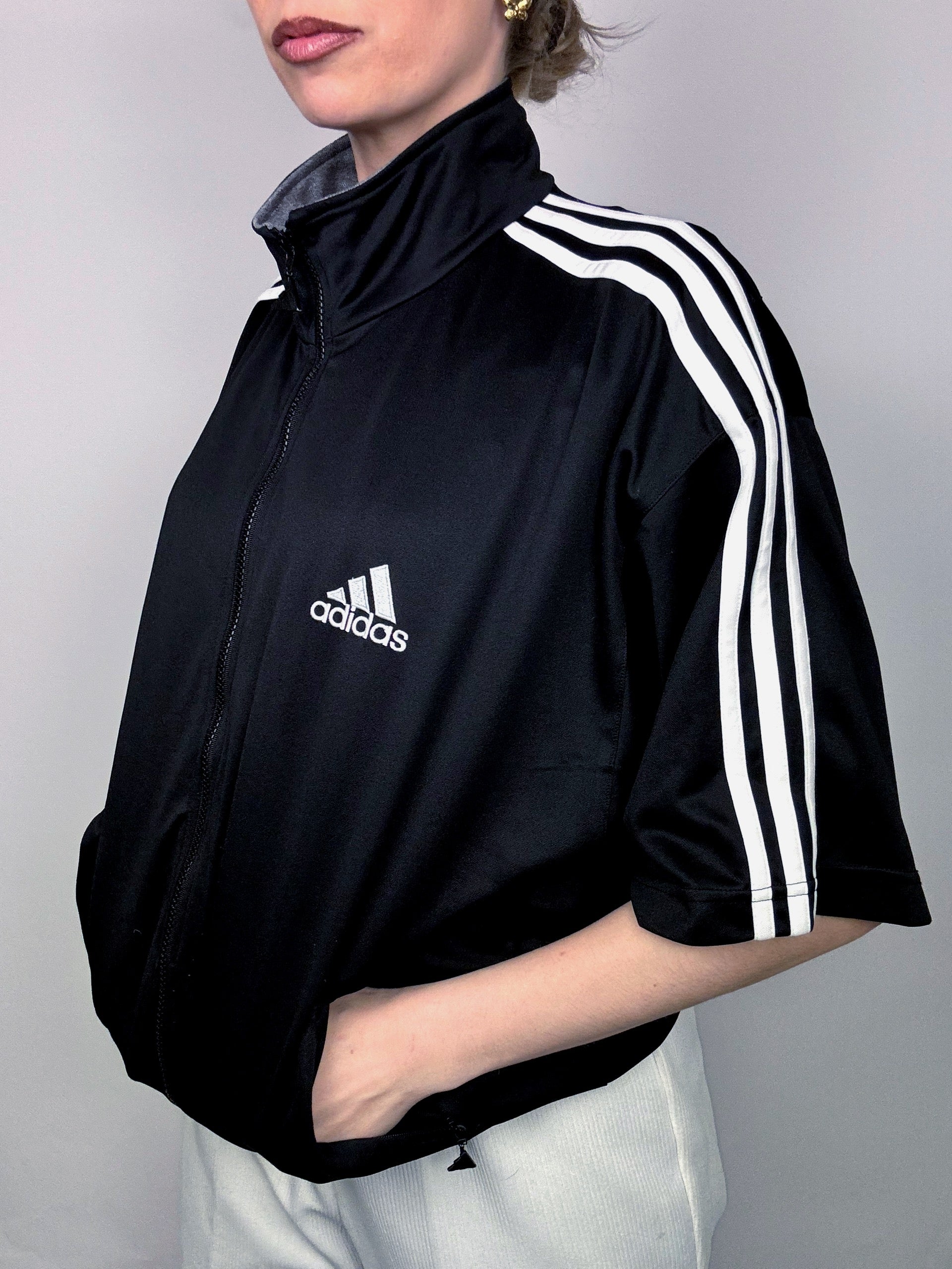 ADIDAS M Vintage Schwarze Nylonjacke mit 3/4-Ärmeln