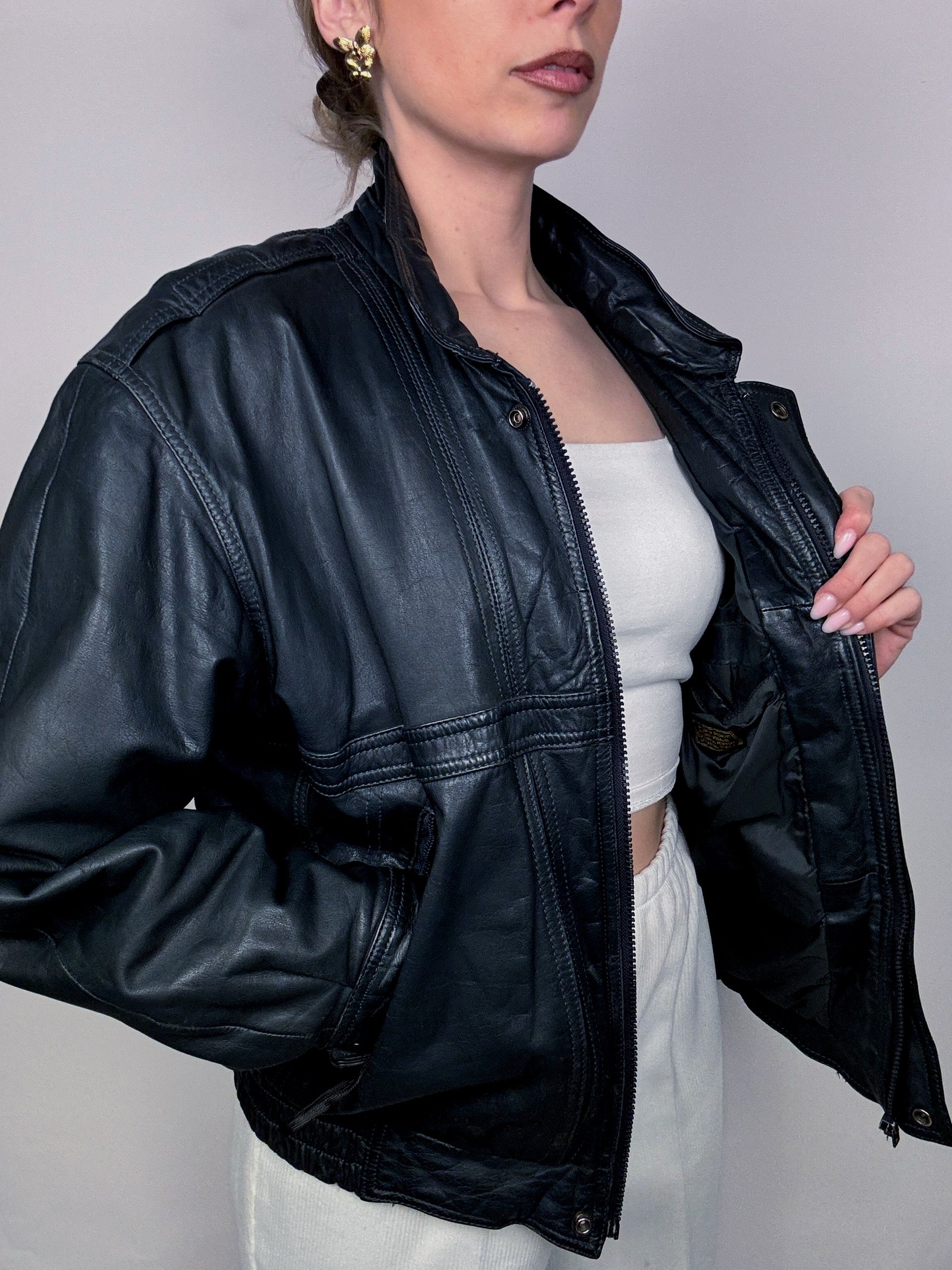 Vintage M blue-black aviator-style leather jacket