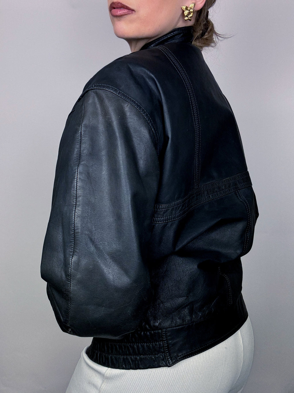 Vintage M blue-black aviator-style leather jacket
