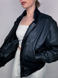Vintage M blue-black aviator-style leather jacket