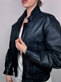 Vintage M blue-black aviator-style leather jacket