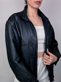 Vintage M blue-black aviator-style leather jacket