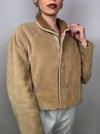 Veste en velours cotelé interieur bouclette beige L/XL vintage