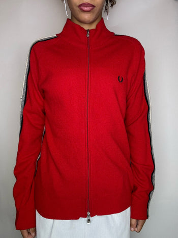 Cardigan en laine rouge FRED PERRY L vintage