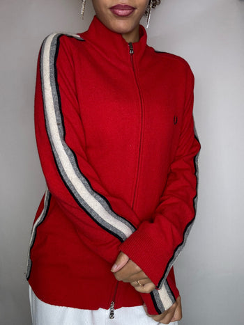 Cardigan en laine rouge FRED PERRY L vintage