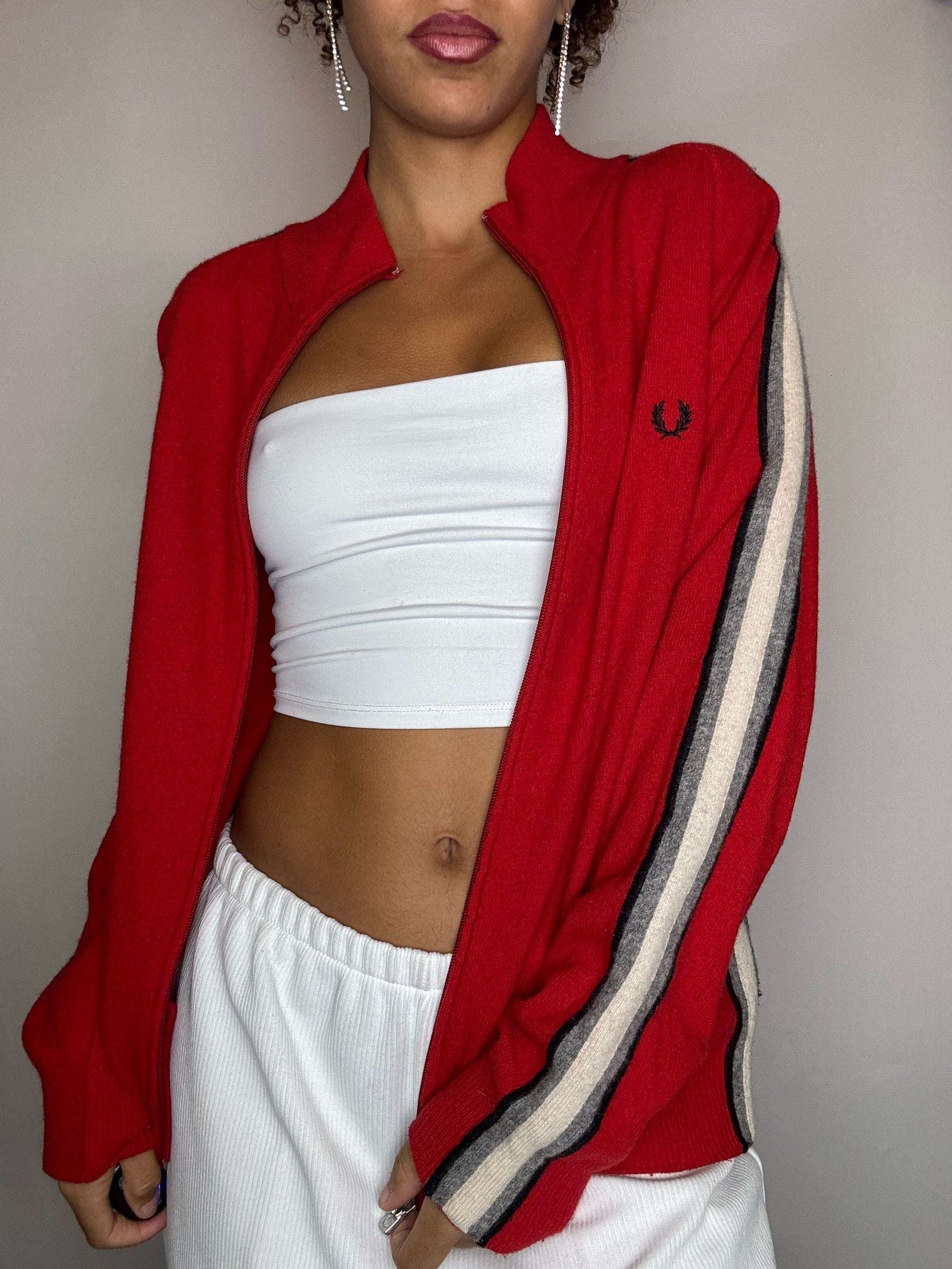 Cardigan en laine rouge FRED PERRY L vintage