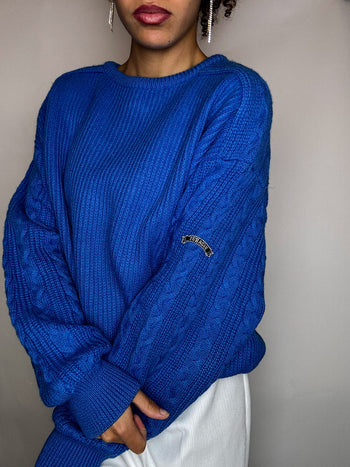 Pull en maille bleu M/L vintage