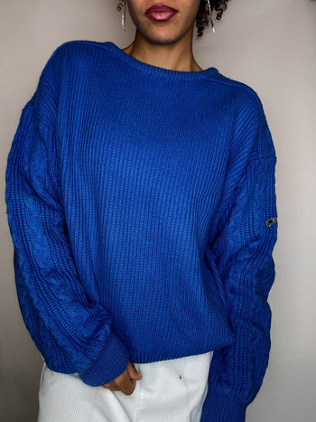 Pull en maille bleu M/L vintage