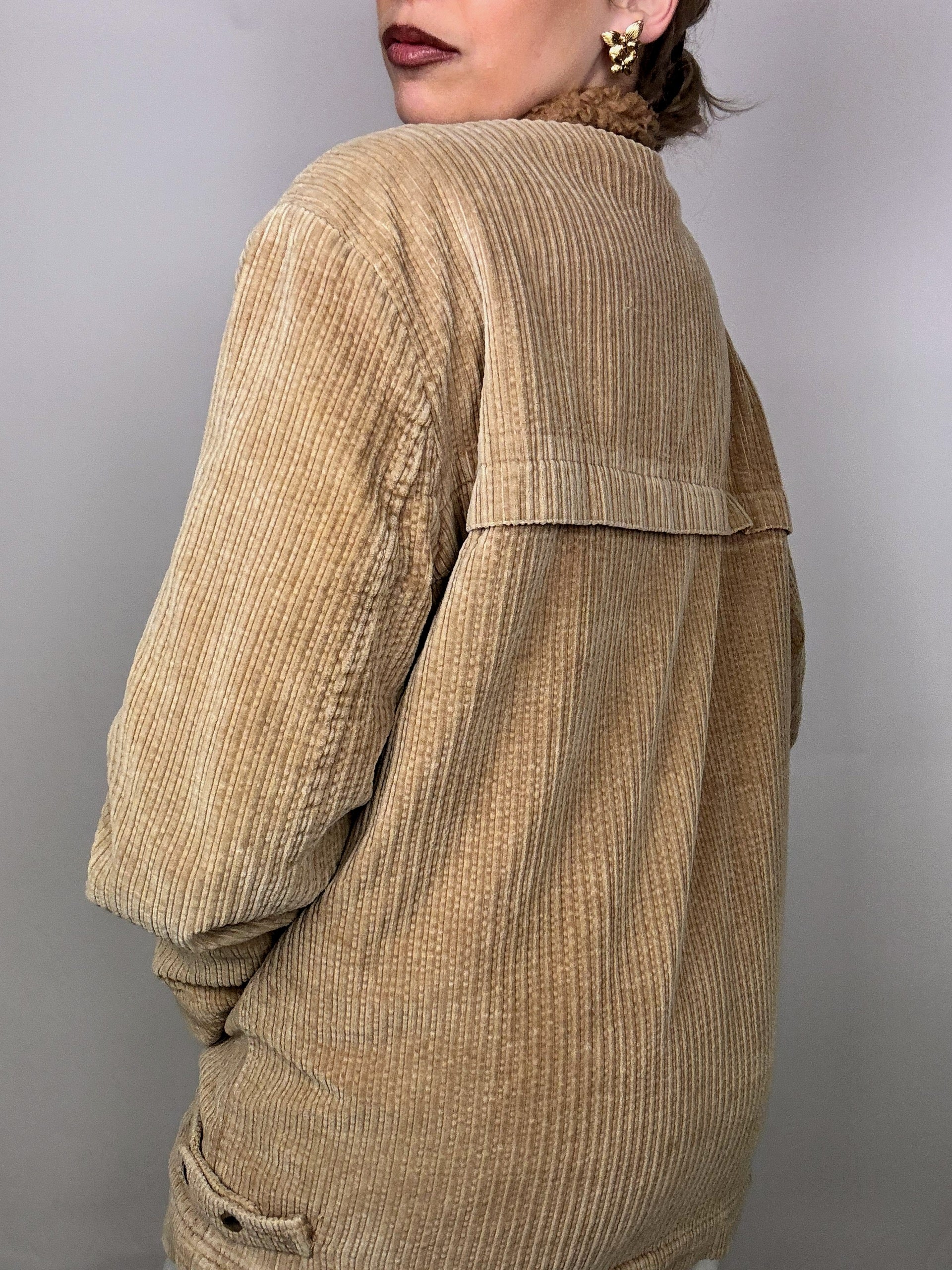 Vintage beige Cordjacke mit Bouclette-Innenseite L/XL