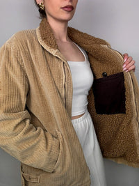 Vintage beige Cordjacke mit Bouclette-Innenseite L/XL