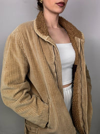 Vintage beige Cordjacke mit Bouclette-Innenseite L/XL