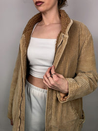 Vintage beige Cordjacke mit Bouclette-Innenseite L/XL