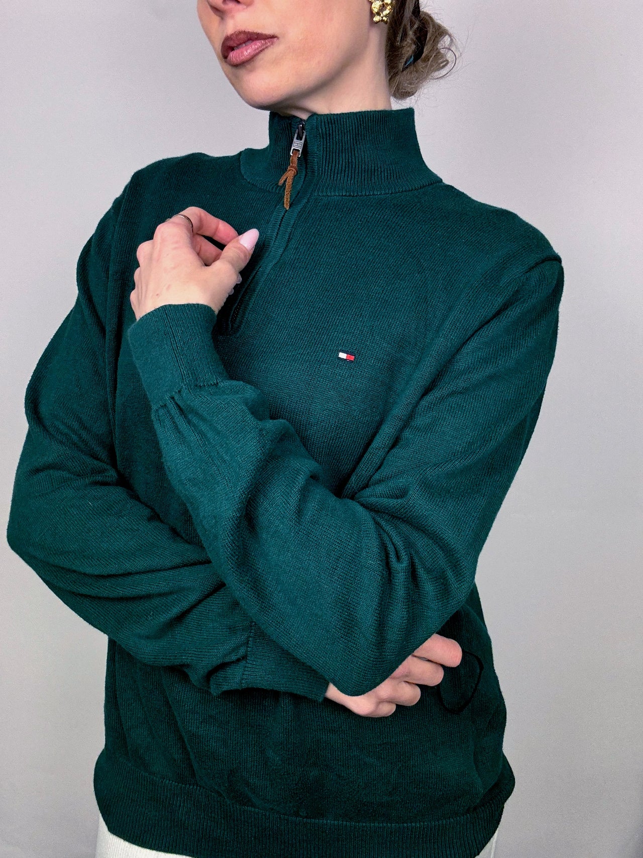 Pull en coton a col cheminée vert TOMMY HILFIGER M