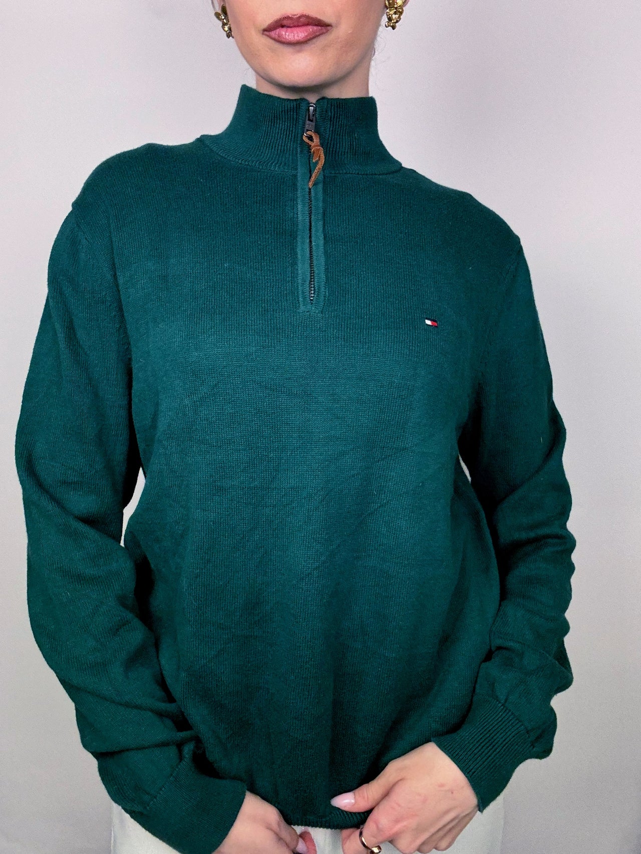 Pull en coton a col cheminée vert TOMMY HILFIGER M