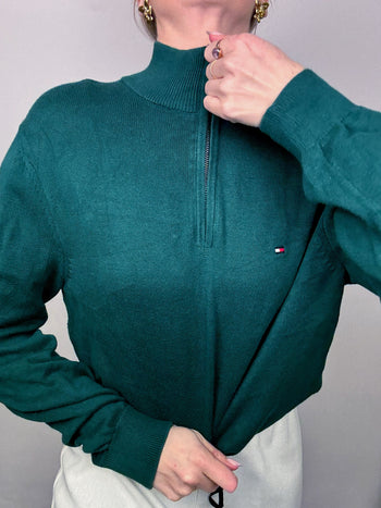 Pull en coton a col cheminée vert TOMMY HILFIGER M