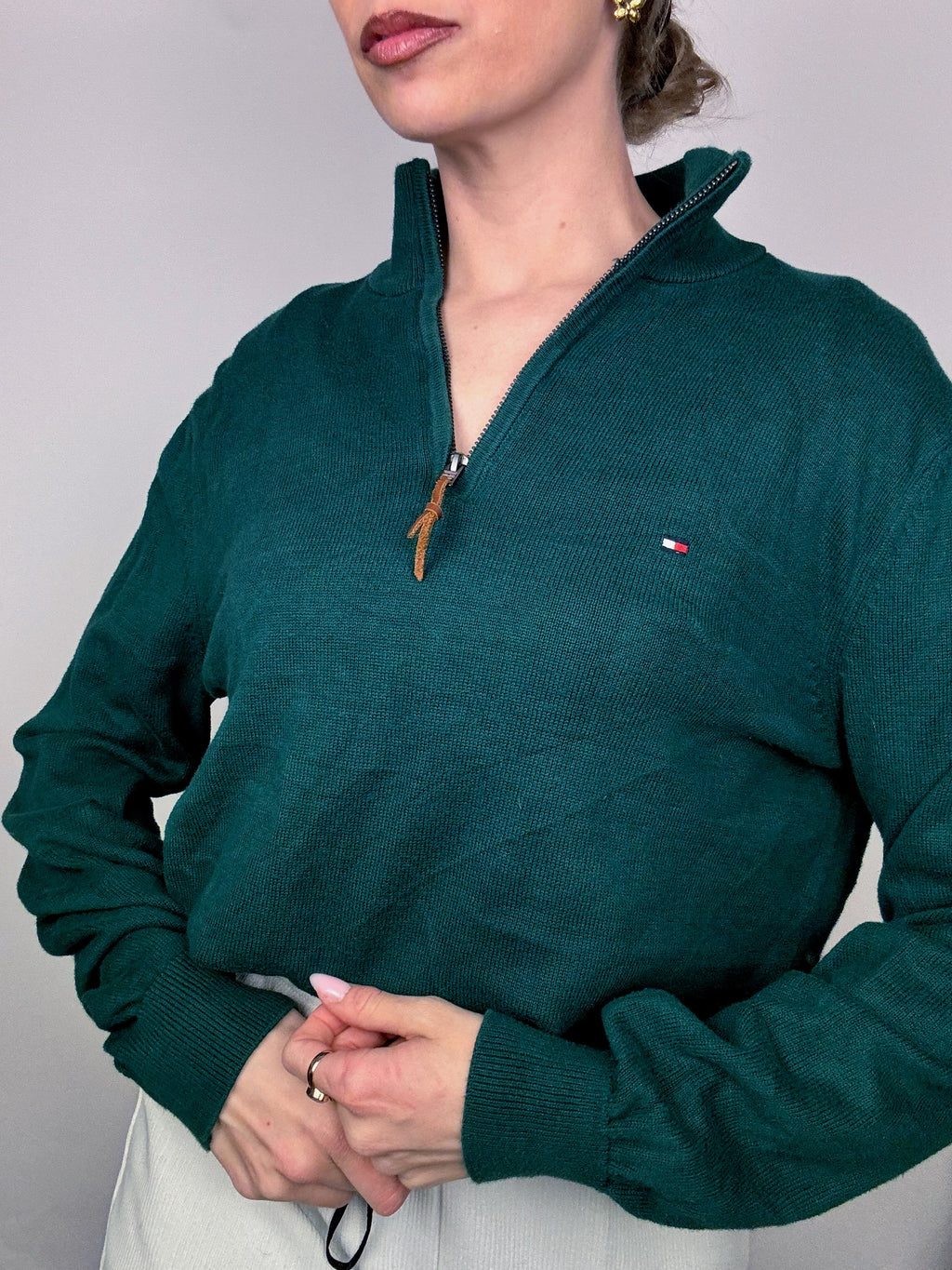 TOMMY HILFIGER M green turtleneck cotton sweater
